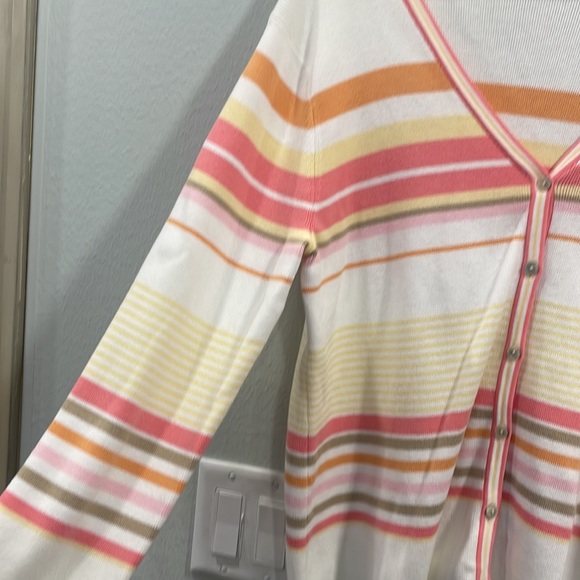 Croft and Barrow Spring Stripped Sweater orange , yellow, pink, brown, and white - Picture 3 of 5